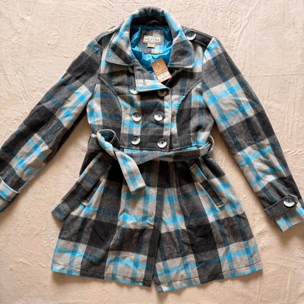 NEW Arizona blue plaid trench coat